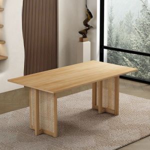 Dining Table Solid Wood Rattan Small Apartment Rectangular Dining Table Chair Combination