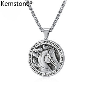 Kemstone Retro Mens Animal Stainless Steel Horse Pendant Necklace Jewelry