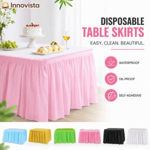 Cod 6 Colors Disposable Table Skirt Waterproof Plastic Table Cover Party Decor For Birthday Home Peva