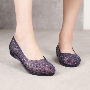 [Free Shipping] Crystal Hollow-Out Sandals For Women Featuring A Low To Medium Heel Suitable For Summer Wear With A Fashionable Korean Style Closed-Toe Design And Non-Slip Soles