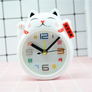 SPHERE White Lucky Cat Alarm Clock Creative Cartoon Table Clock Cat  Decoration Chinese Kids Alarm Clock Nursery Room