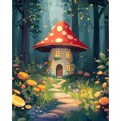 PhotoCustom Mushroom House Paint By Numbers Home Decor Gift Pictures By Numbers ABSTRACT Interior Home Wall Decor Coloring By Numbers