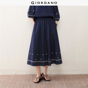 Giordano Women Elastic waist embroidered maxi skirt Free Shipping 18466311