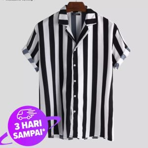 Kemeja Salur pria rayon strip Lengan pendek-Kemeja bergaris peria \ Hem Termurah Terlaris 100%  Model Terbaru Baju kemeja salur / kemeja kantoran / kemeja kasual / kemeja santai / kemeja Casual / kemeja Garis Garis Hitam Putih