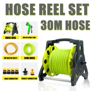 30M Green Garden Hose Reel Tiga Struktur PVC Hose Rak Penyimpanan Paip Air Pemegang Hose