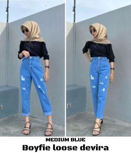 YAOSHI- Celana Jeans Wanita Pinggang Tinggi Devira Boyfie Premium