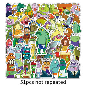 51pcs Hand Painted Beechburg Road Mermaid Sticker Animated Spongebob Squarepants Cute Cartoon Ugly Fish Decals Waterproof Decorative Sticker
