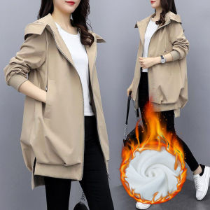 Autumn Oversize Womens Windbreaker Loose Solid Color Coat Casual Hooded Fashion Jacket