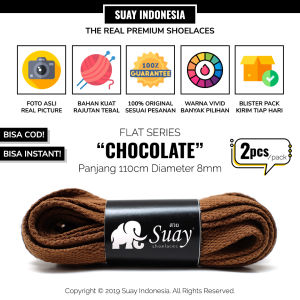 SUAY Tali Sepatu Gepeng Pipih Warna Coklat Panjang 110cm 8mm - Chocolate FLAT Shoelaces