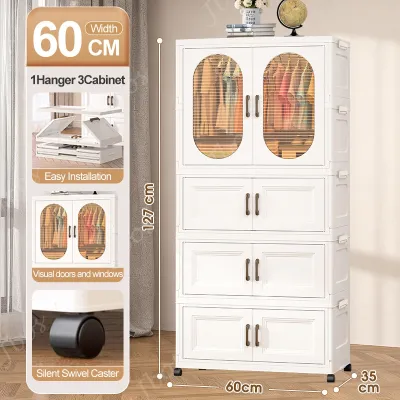 Jbos 60/70CM Folding Wardrobe Plastics Universal Wheel Stackable Multilayer Simple Wardrobe 2 Doors Storage Cabinet