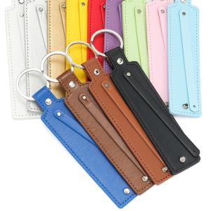 1Pcs PU Keychain Key Hanging Pendant Car Key Chains Simple Metal Key Rings DIY Gift Accessories