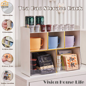 Vision 3 Layer Tea Bag Storage Box Desktop Capsule Coffee Holder Multilayer Water Cup Rack Office Desktop Instant Packet Rack