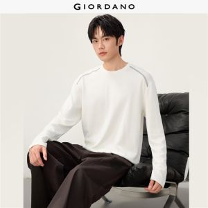 Giordano Beau Monde Men Topstitch shoulders long sleeve fleece-lined tee Free Shipping 13026649