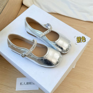 Sense of Luxury Summer Rhinestone Strap Single Shoe Flat Late Late Comfortable Square Toe Mary Jane Shoes