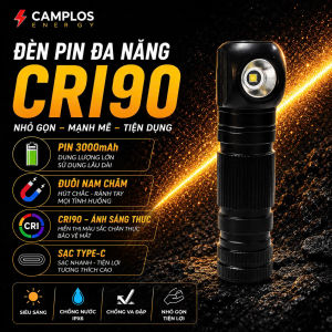 Camplos Đèn pin đội đầu đa năng hợp kim nhôm với đuôi nam châm đèn đội đầu 519A CRI90 sạc type C pin 18650 3000mAh