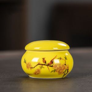 EXCES Small Glaze Ceramic Jars Mini Portable Nail Cup with Lid Light Weight Waterproof Powder Ointment Cans Women