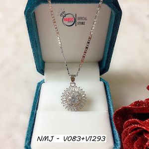 Dây Chuyền Thời Trang V083+V1293 Mạ Bạc Thời Trang Mặt Tròn Đính Đá Bền Màu