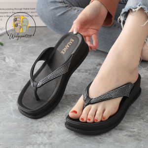 sandal jepit wanita dewasa impor wedges flatform tali gliter kekinian dan trendi nyaman di pakai