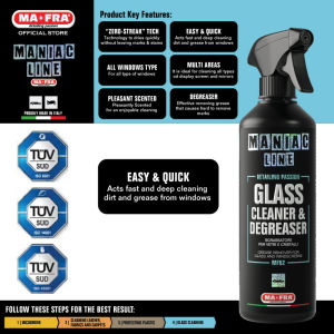 Mafra Maniac Line Glass Cleaner and Degreaser 500ml (Dries quickly on glass and crystal with Zero-Streak technology)