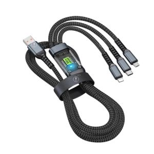 3-in-1 100W 6A super fast charging USB data cable anti-break braided cable transparent luminous for Android iPhone Type-C interface