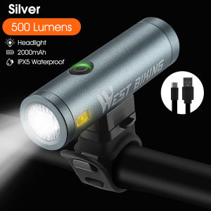 WEST BIKING Waterproof Bike Light 500Lumens Bicycle Headlight USB Rechargeable LED Flashlight Outdoor Riding Cycling Front Lamp Bike Accessories