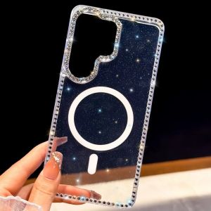 Bling Diamond Glitter Case for Samsung Galaxy S26 Ultra S25 S24 Plus FE S23 Ultra Magnetic for MagSafe Shining Heart Stars Cover