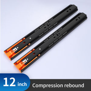 3-Section Ball Bearing Press Type Rails (1 Pair) - Damping Rebound Drawer Slides