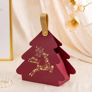 K9SEQ 5pcs Cardboard Candy Gift Box Triangle Shape Carry Handle Party Favor Box Christmas Tree Holiday Gift Packaging For Christmas Party