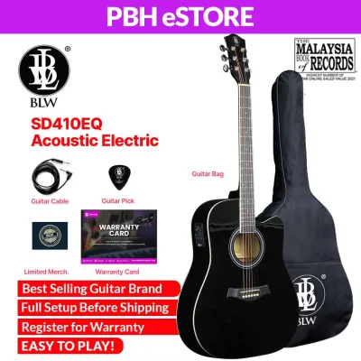 BLW SD410EQ 41 Inch Standard Semi Acoustic Electric Guitar for Beginners with Bag Cable / Gitar Elektrik Akustik Saiz Besar / Gitar Pakej