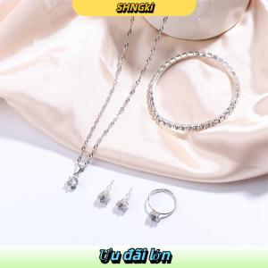 SHNGki Phụ nữ sang trọng vòng Vòng cổ bông tai rhinestone vòng đeo tay nữ Phụ nữ giản dị trang sức Set