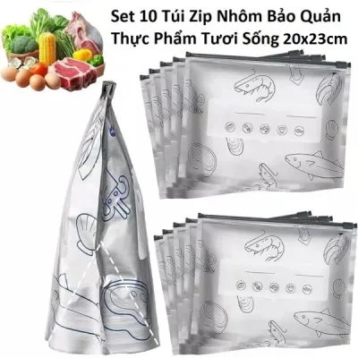 Set 10 Túi zip in hình xinh xắn đựng bánh kẹo quà tặng và Combo 2 Dụng cụ kẹp miệng túi 10x5cm/ 10 Túi Zip Nhôm 23cm.LM