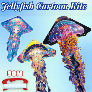 Jellyfish Kite for Kids Long Tail Kite with 50M String Ripstop Outdoor Flying Toy Children Toy