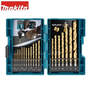 Makita D-67527 HSS-TiN Metal Drill Bit Set 19pcs | Premium Titanium Coated 1.5mm-10mm Straight Shank High Speed Steel Twist Drills with Hard Case