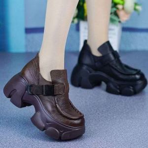 Free Shipping WomenS Thick-Soled Height-Increasing Loafers 2026 Spring/Autumn New Collection Versatile Leather Shoes For Middle-Aged And Elderly Women