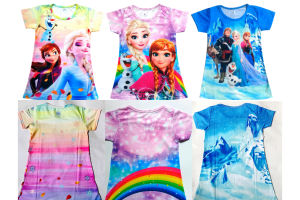 DRESS ANAK PEREMPUAN / PAKAIAN ANAK PEREMPUAN FROZEN PRINT UKURAN UMUR 6 BULAN - 10 TAHUN