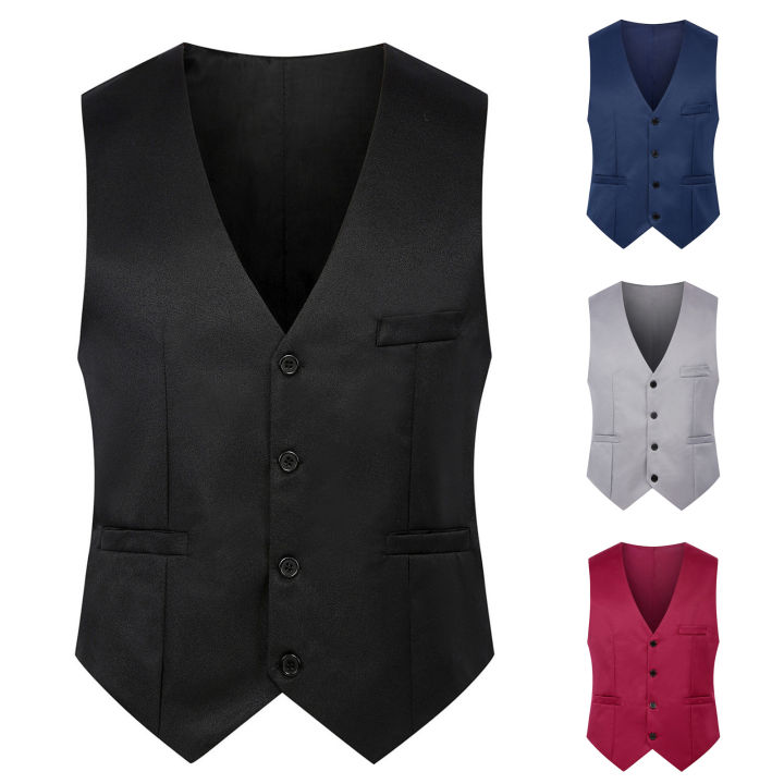 ruimu Sleeveless Jacket Men Suit Vest Men s Slim Fit V neck Suit Vest for Parties Work Solid Color Sleeveless Single Breasted Waistcoat Perfect for Banquets Bar Events Lazada Singapore