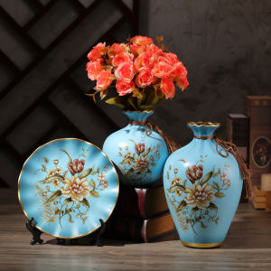（3Pcs）European Ceramic Vase Dried Flowers Flower Arrangement Wobble Plate Living Room Entrance Ornaments Home Decorations