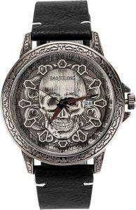 นาฬิกาหัวกะโหลกเท่สำหรับผู้ชายพร้อมสายหนัง นาฬิกาข้อมือควอตซ์ผู้ชายแบบสบาย ของขวัญวันเกิดสำหรับแฟน ลูกชาย สามี พ่อ ของขวัญสำหรับเขา