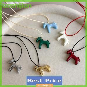 bashijian Minimalism Enamel Drip Glaze Colorful Horse Pendant Long Necklace Adjustable Sweater Chain Simple Jewelry Accessory Gifts