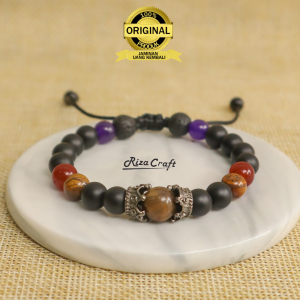 ROJO BRACELET Gelang Kewibawaan dan Pengasihan Tingkat Tinggi Batu Kristal Alam Onyx Hitam Tiger Eye Kecubung Garnet