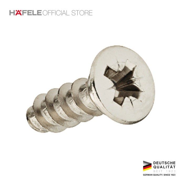 Hafele Varianta Countersunk Euro Screws For Cabinet Hinges - #6, 5mm X 10.5 & 13.5mm, Nickel Plated