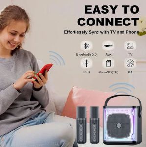YS-308 Wireless Bluetooth 3D Stereo Surround Dual Microphone Karaoke Machine Professional LED Speaker