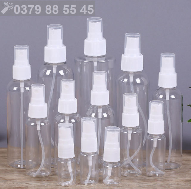 50 - 100 chai nhựa trong xịt phun sương 5ml / 10ml / 20ml / 30ml / 50ml / 100ml - Lọ đựng mỹ phẩm, chai chiết cồn du lịch