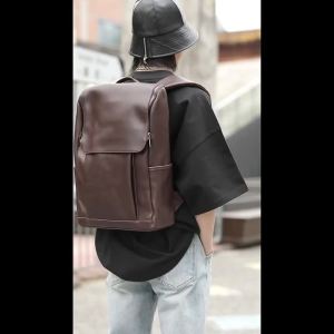 YIMO Korean Version Backpack Outdoor Leather Double Shoulder Bag Student School Bag Casual Bag British Retro Laptop Mens Bag