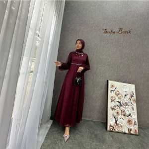 Dress Exclusive Terbaru Dress Kondangan Gamis Brukat Maxi Pesta Lamaran Tunangan Kekinian Seragam Bridesmaid Muslim Wanita Dewasa Mewah