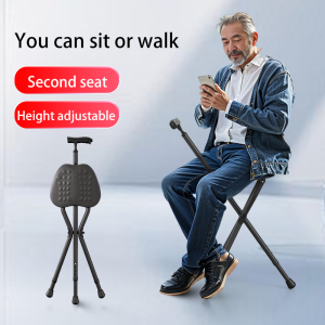 (LOCK STOCK MALAYSIA)Walking Cane with SeatFolding Cane Chair Portable Crutch Chair Adjustable Height Outdoor Rest Stool Lightweight Walking Sticks for Elderly Seniors Women Men