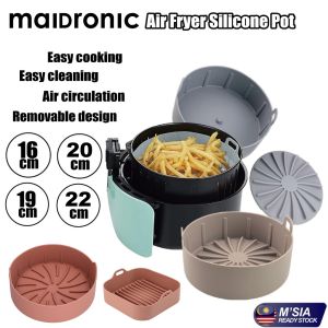 Gadgetbin Air Fryer Silicone Basket Pot FDA Approved Air Fryer Basket Replacement Reuseable Air Fryer Base Basket Bakul Silicon FDA Approved Food Safe Air Fryer Accessories Oven Silicon Basket Pot Silikon Bakul Air Fryer