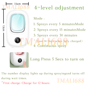 [LOCAL STOCK-Deliver in 1-3 days] Smart Automatic Aroma Diffuser Air Freshener 5th Gen Nano Mist Fragrance Machine Adjustable Mist Level Wall Mounted Scent Diffuser Leakproof Essential Oil Scent Device for Bathroom Bedroom Office Hotel