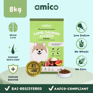 Amico Dry Dog Food for Small Breeds - High Protein Low Sodium - Lamb Salmon and Rice - 8kg