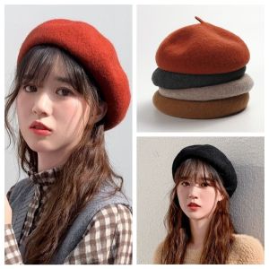 NOVELLEO Plush Women Wool Berets Keep Warm Cloud Artist Hat Fashion Solid Color British Beanie Hat Ladies